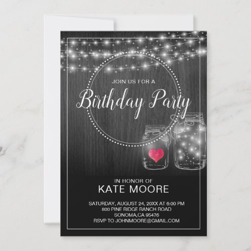 Rustic String lights And Mason Jars Invitation