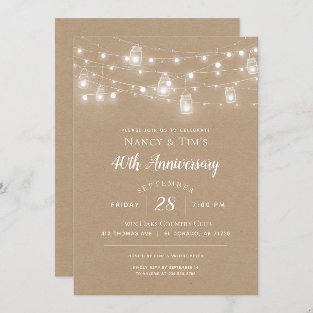 Rustic String Lights Anniversary Party Invitation (Front/Back)