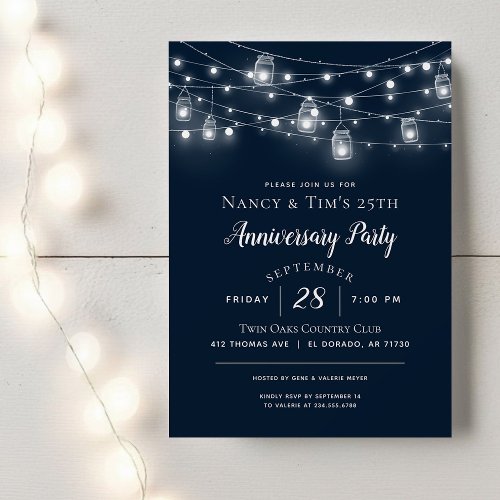 Rustic String Lights Anniversary Party Invitation