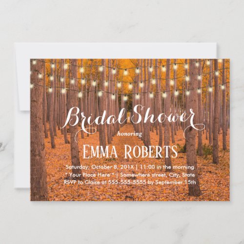 Rustic String Lights Autumn Woods Bridal Shower Invitation