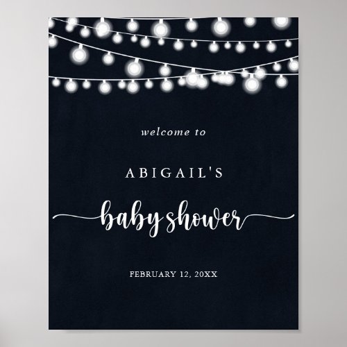 Rustic String Lights Baby Shower Welcome  Poster