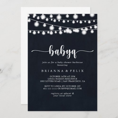 Rustic String Lights BabyQ Baby Shower Barbecue Invitation