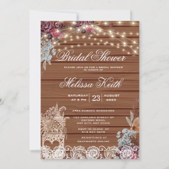 Rustic String Lights Baby's Breath Bridal Shower Invitation by Weddingplace at Zazzle