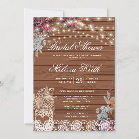 Rustic String Lights Baby's Breath Bridal Shower Invitation