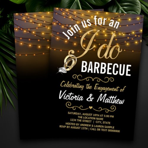 Rustic String Lights Barbecue Engagement Party Invitation