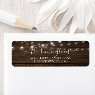 Rustic String Lights Barn Wood Address Label