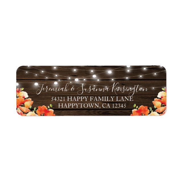 Rustic String Lights Barn Wood Floral Label (Front)