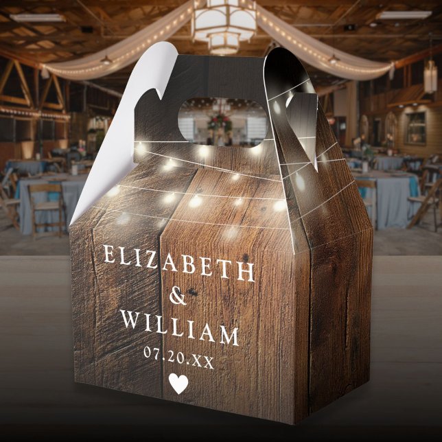 Rustic String Lights Barn Wood Wedding Favor Boxes (Rustic String Lights Barn Wood Wedding Favor Boxes)