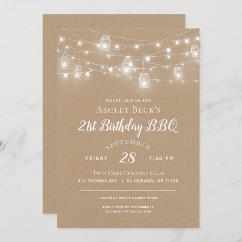 Rustic String Lights Birthday Party BBQ Invitation