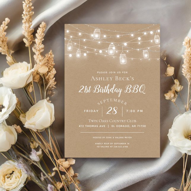 Rustic String Lights Birthday Party BBQ Invitation (Creator Uploaded)