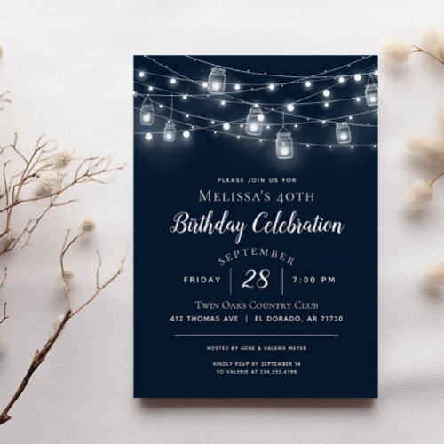 Rustic String Lights Birthday Party Invitation