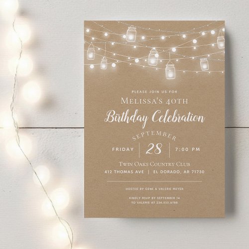 Rustic String Lights Birthday Party Invitation