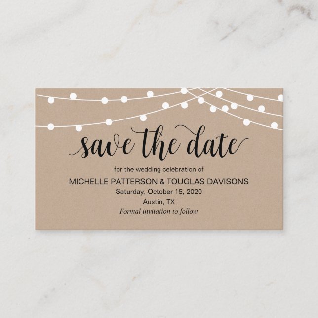 Rustic String Lights, Black, Wedding Save the date Enclosure Card (Front)