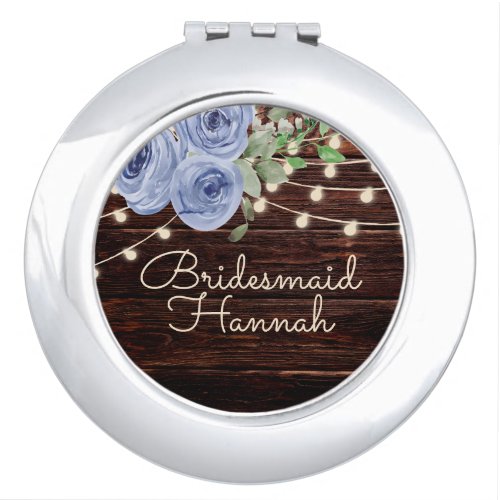 Rustic String Lights Blue Floral Bridesmaid Compact Mirror