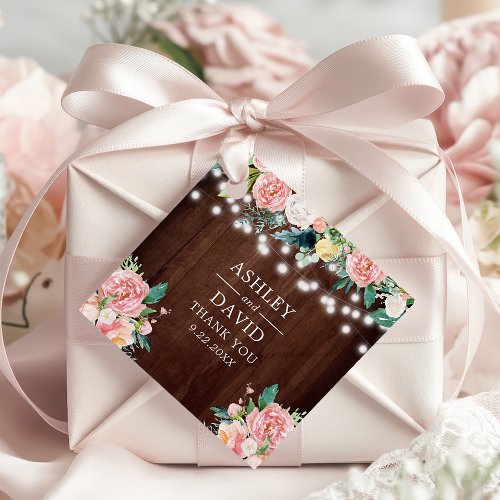 Wedding Favor Tags 11 Rustic String Lights Blush Pink Floral Thank You Favor Tags