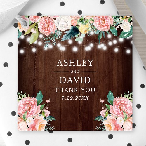 Rustic String Lights Blush Pink Floral Thank You Favor Tags