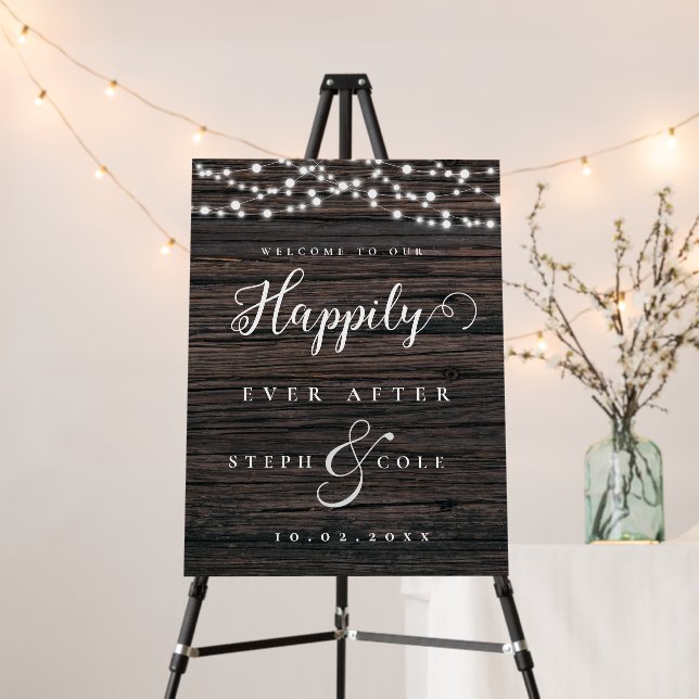 Rustic String Lights Boho Wood Wedding Sign  (In Situ (Stand))