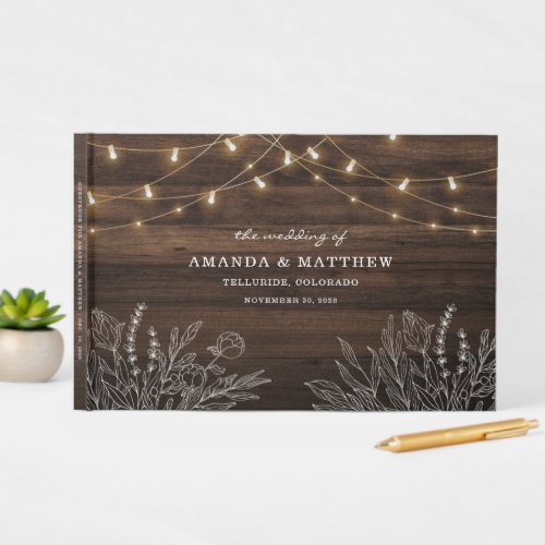 Rustic String Lights Botanical Welcome Wedding Guest Book