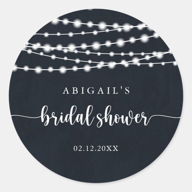 Rustic String Lights Bridal Shower Favor  Classic Round Sticker (Front)