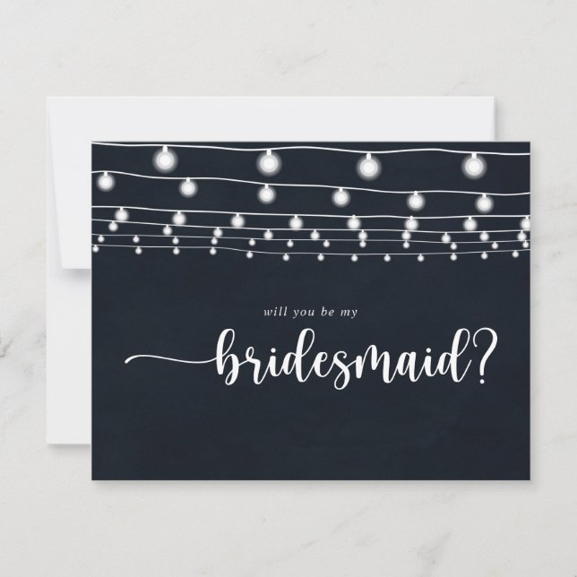 Rustic String Lights Bridesmaid Proposal Note Card (Front)