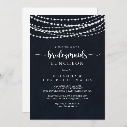 Rustic String Lights Bridesmaids Luncheon Shower   Invitation