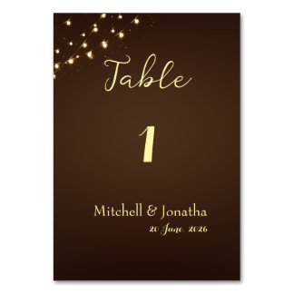 Rustic String Lights Brown Photo Wedding Table  Number