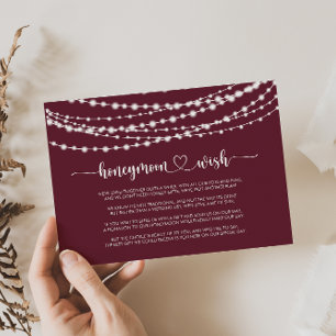 Rustic String Lights Burgundy Honeymoon Wish Enclosure Card