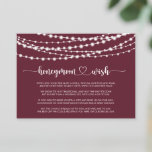 Rustic String Lights Burgundy Honeymoon Wish  Enclosure Card<br><div class="desc">This rustic string lights burgundy honeymoon wish enclosure card is perfect for a classic wedding. The design features beautiful hand-painted string lights in a burgundy background.</div>