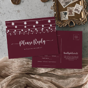 Rustic String Lights Burgundy Menu Choice RSVP