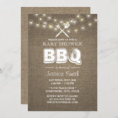 Rustic String Lights Burlap BBQ Baby Shower Invitation (Front/Back)
