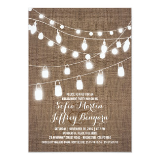 Rustic String Lights Burlap Engagement Party Invitation
