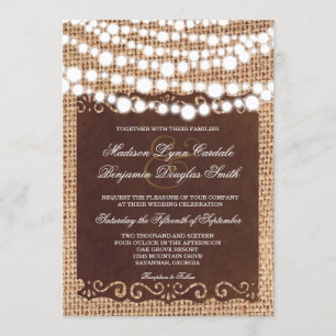 Rustic String Lights Burlap Wedding Invitations