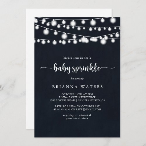 Rustic String Lights Calligraphy Baby Sprinkle  Invitation