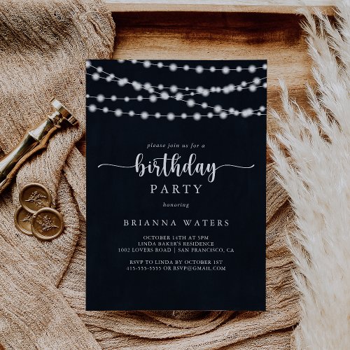 Rustic String Lights Calligraphy Birthday Party 