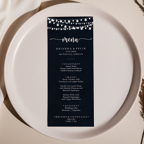 Rustic String Lights Calligraphy Dinner Menu