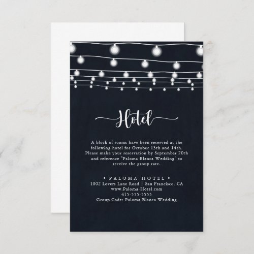 Rustic String Lights Calligraphy Hotel  Enclosure Card