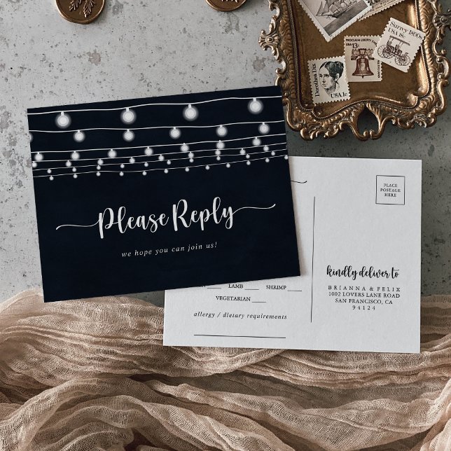 Rustic String Lights Calligraphy Menu Choice RSVP  (Creator Uploaded)