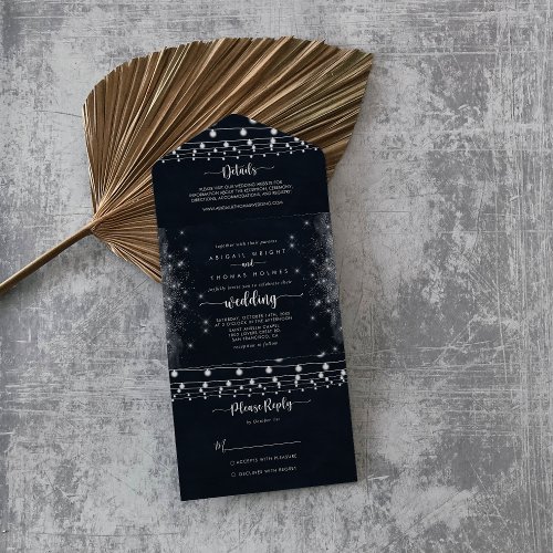 Rustic String Lights Calligraphy Wedding  All In One Invitation