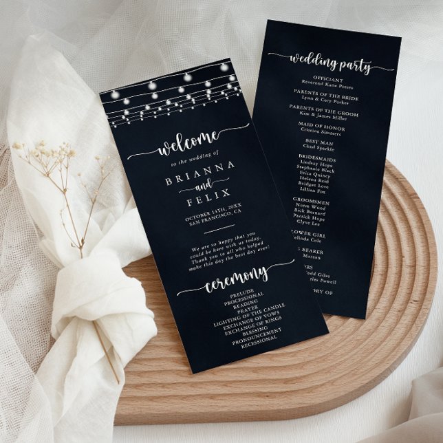 Rustic String Lights Calligraphy Wedding Program (Creator Uploaded)