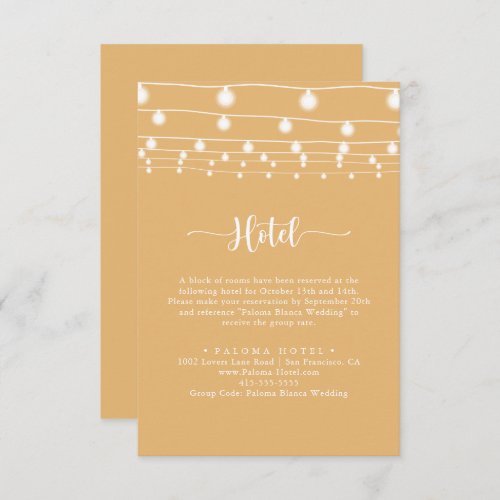 Rustic String Lights Calligraphy Yellow Hotel  Enclosure Card