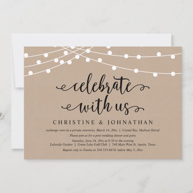 Rustic String Lights, Celebrate with us, Elopement Invitation (Front)