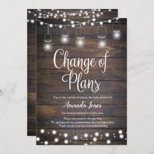 Rustic String Lights Change of Plans Announcement