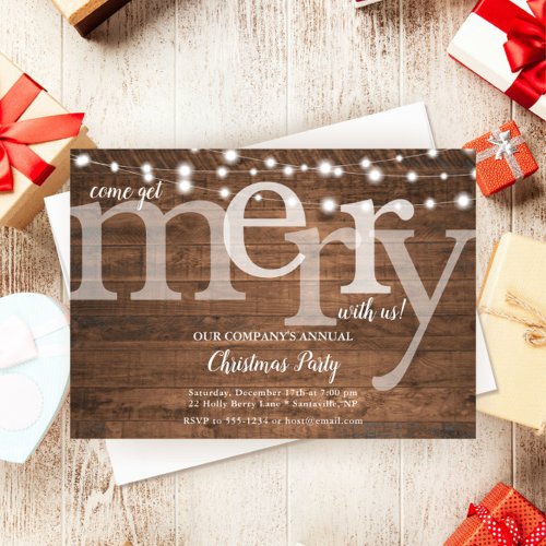 Rustic String Lights Corporate Christmas Party Announcement