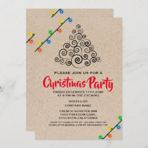 Rustic String Lights Corporate Christmas Party Invitation