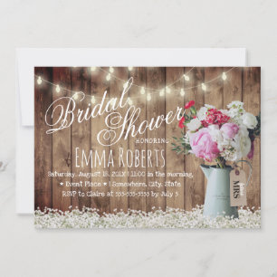 Rustic String Lights Country Floral Bridal Shower Invitation