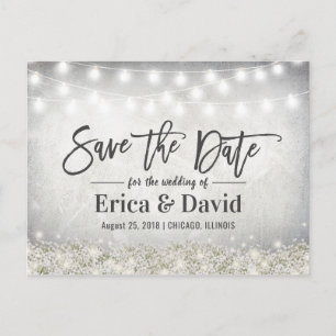 Rustic String Lights Country Floral Save the Date Announcement Postcard