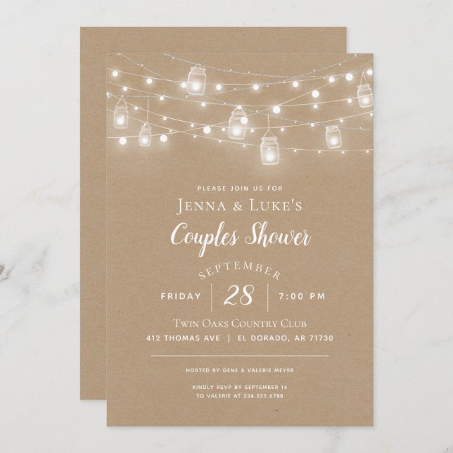 Rustic String Lights Couples Shower Invitation (Front/Back)