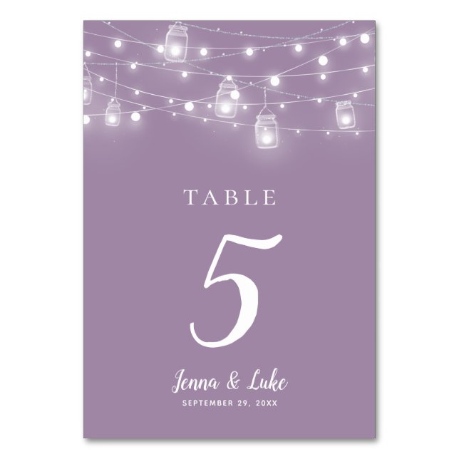 Rustic String Lights Double Sided Wedding Table Number (Front)