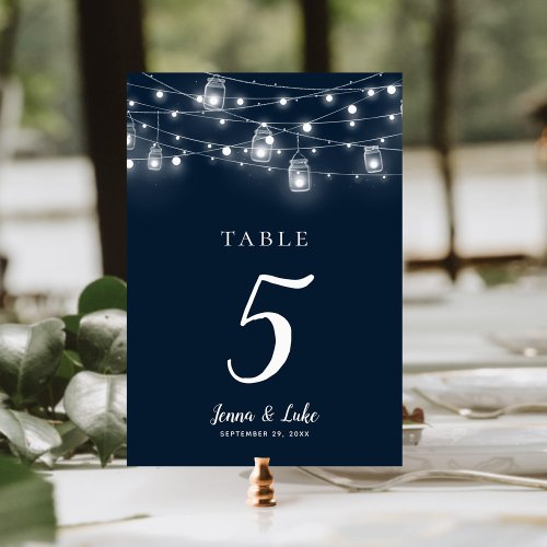 Rustic String Lights Double Sided Wedding Table Number