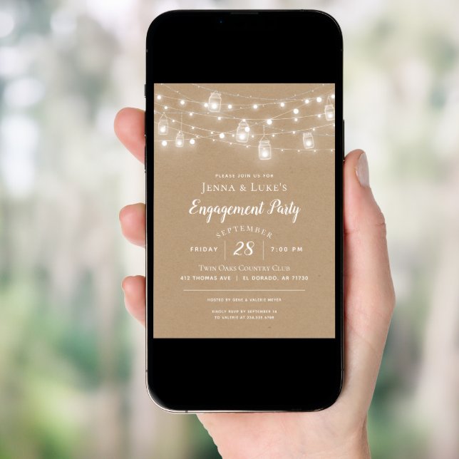 Rustic String Lights Engagement Party Invitation (Front Digital)